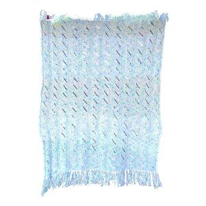 Hand Knit Baby Blanket - White / Aqua‎ / Green Pearlized Yarn 44" x 33" + Tassel